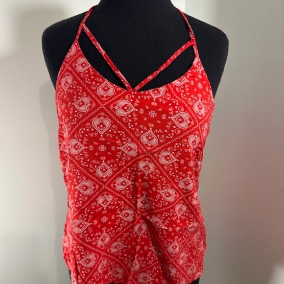 No Boundaries Tops - Red Bandana Sleeveless T Strap Back Tank    8303
